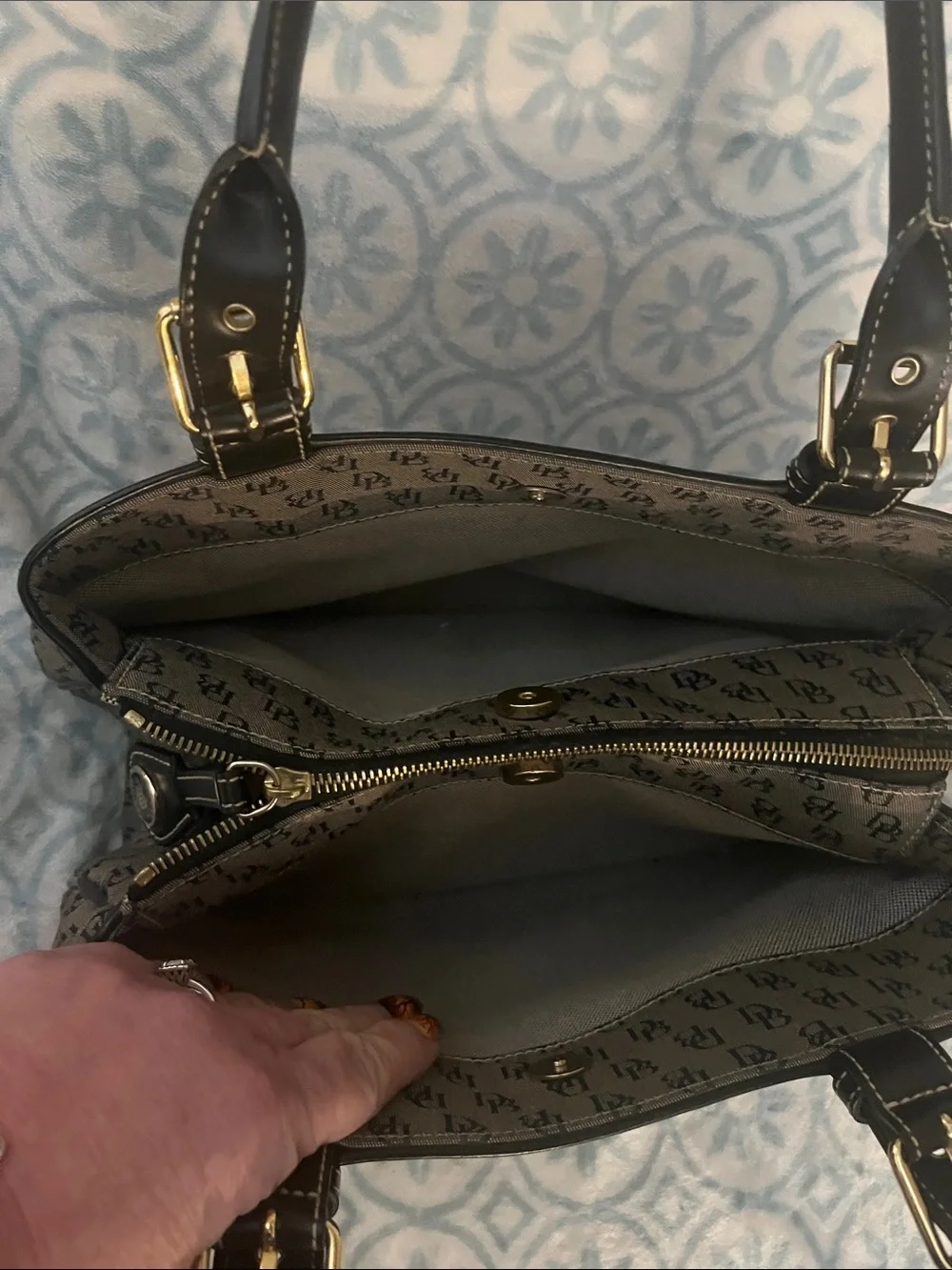 Dooney & Bourke Black &Gray DB Logo Satchel with Wristlet
